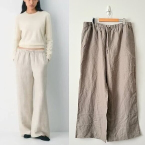 Aritzia Wilfred The Lodge Pant High Rise Relaxed Cruise Linen Taupe Cola Size XL - Picture 1 of 9